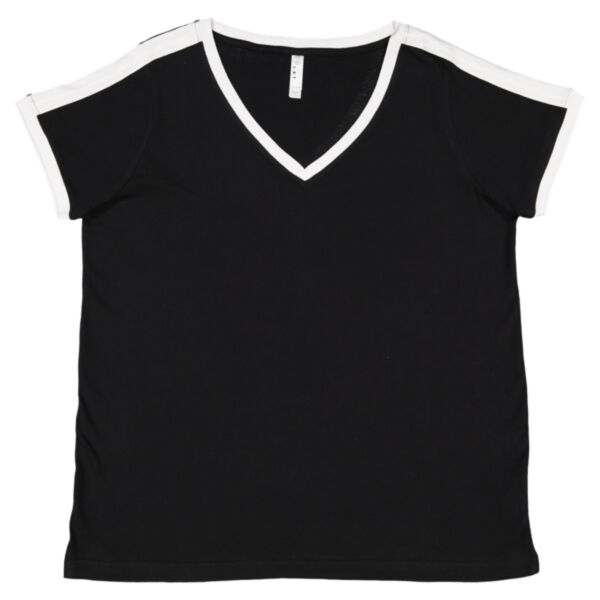 Women's Curvy Retro Ringer Premium Jersey V-Neck Tee Thumbnail
