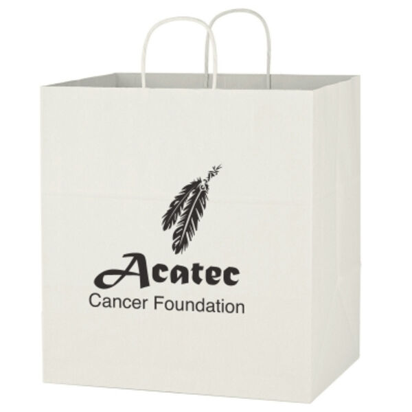 Kraft Paper White Shopping Bag - 14" x 15" Thumbnail