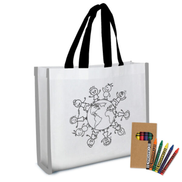 Reflective Non-Woven Coloring Tote Bag With Crayons Thumbnail