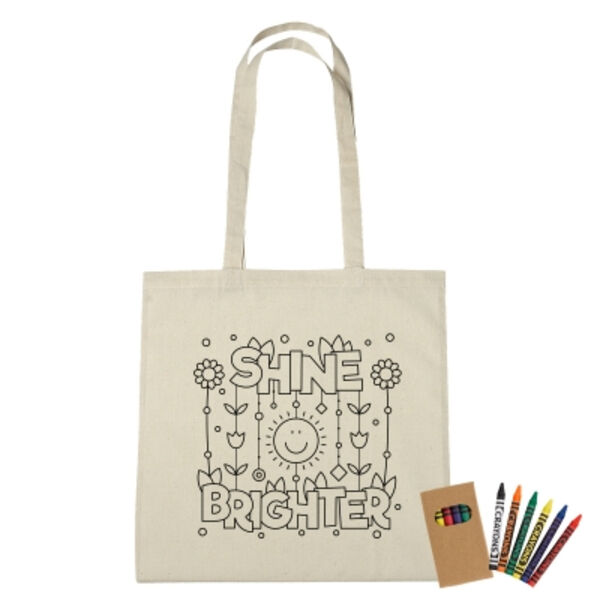 100% 4 Oz. Cotton Coloring Tote Bag With Crayons Thumbnail