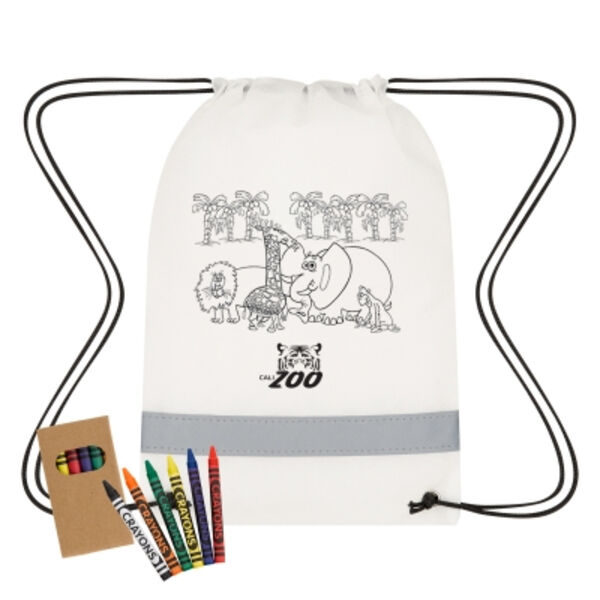 Lil' Bit Reflective Non-Woven Coloring Drawstring Bag With Crayons Thumbnail