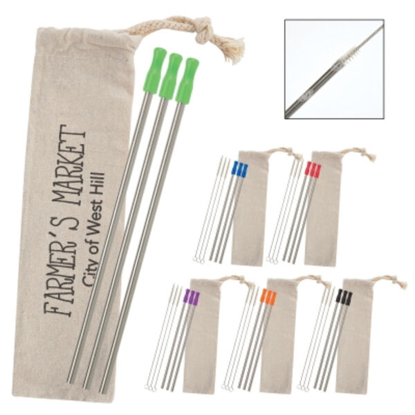 3-Pack Stainless Straw Kit with Cotton Pouch Thumbnail