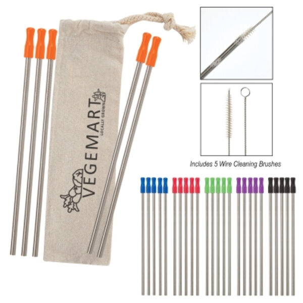 5-Pack Stainless Straw Kit with Cotton Pouch Thumbnail