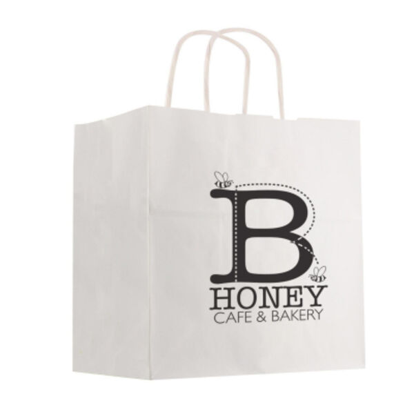 Kraft Paper White Shopping Bag - 10" x 10" Thumbnail