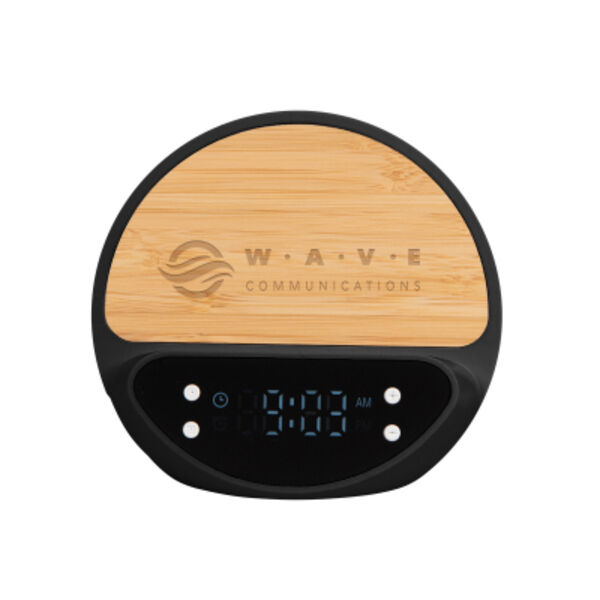 10W Bamboo Wireless Charger With Digital Clock Thumbnail