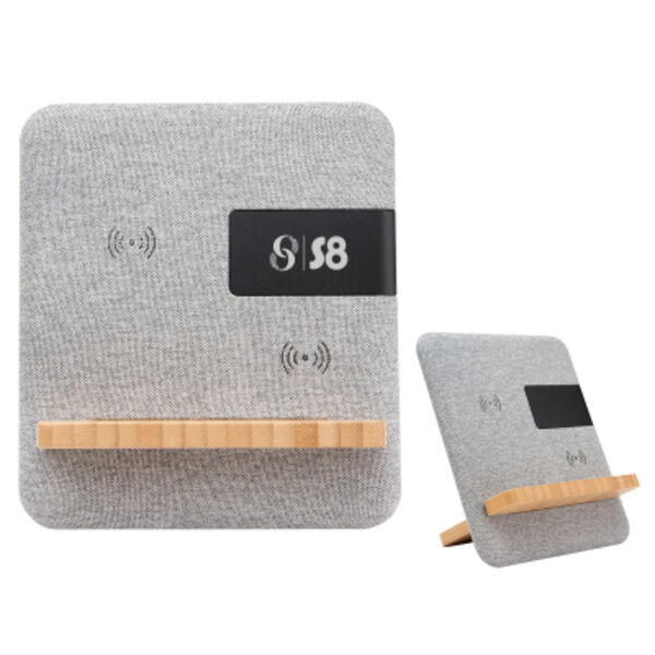 Fabric & Bamboo Wireless Charger With Clock Thumbnail