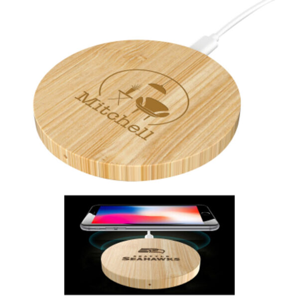 15W Round Bamboo Wireless Charger Thumbnail