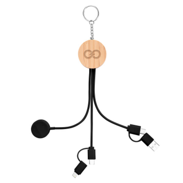 10W Bamboo Multi-Charging Cables Keyring With Watch Dock Thumbnail