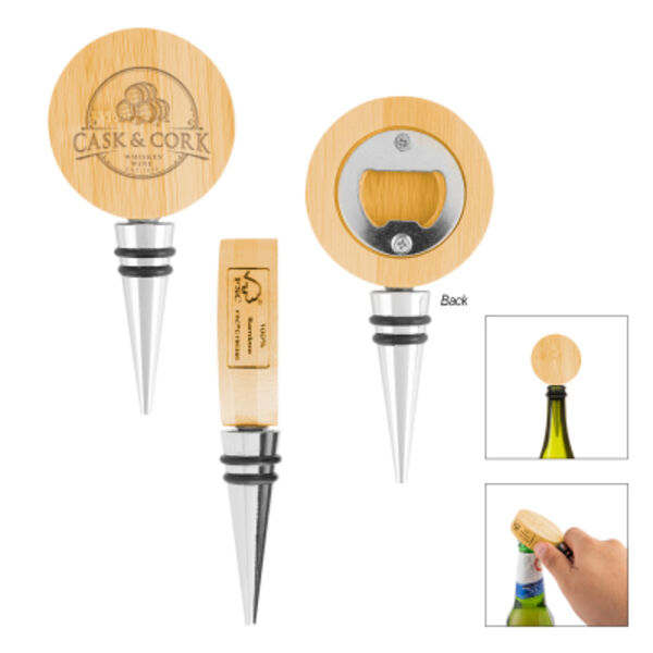 Bamboo Wine Stopper With Bottle Opener Thumbnail