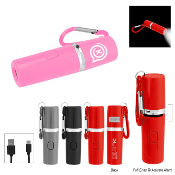 Rechargeable Portable Alarm And Flashlight With Carabiner Attachment Thumbnail