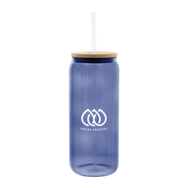 20 Oz. Ribbed Borosilicate Glass Can With Bamboo Lid Thumbnail
