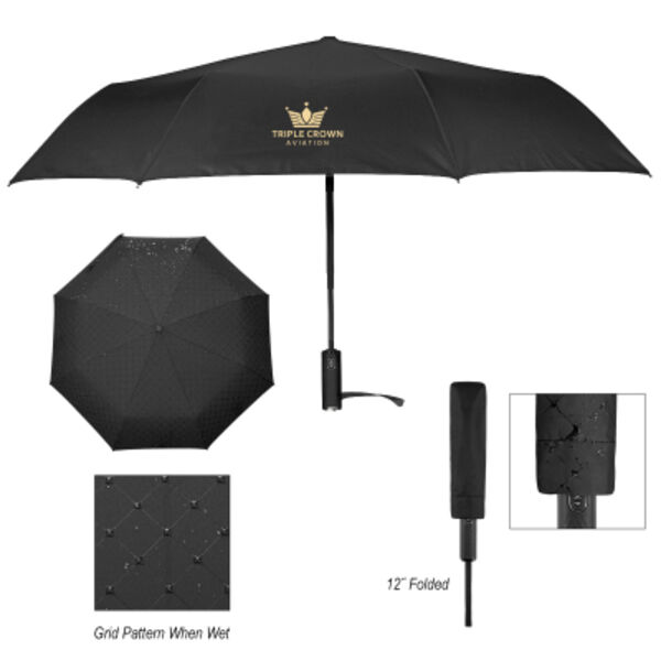 42" Arc Hidden Grid Telescopic Folding Umbrella With 100% rPET Canopy Thumbnail