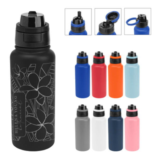 32 Oz. Full Laser Pop Sip & Chug Recycled Stainless Steel Bottle Thumbnail